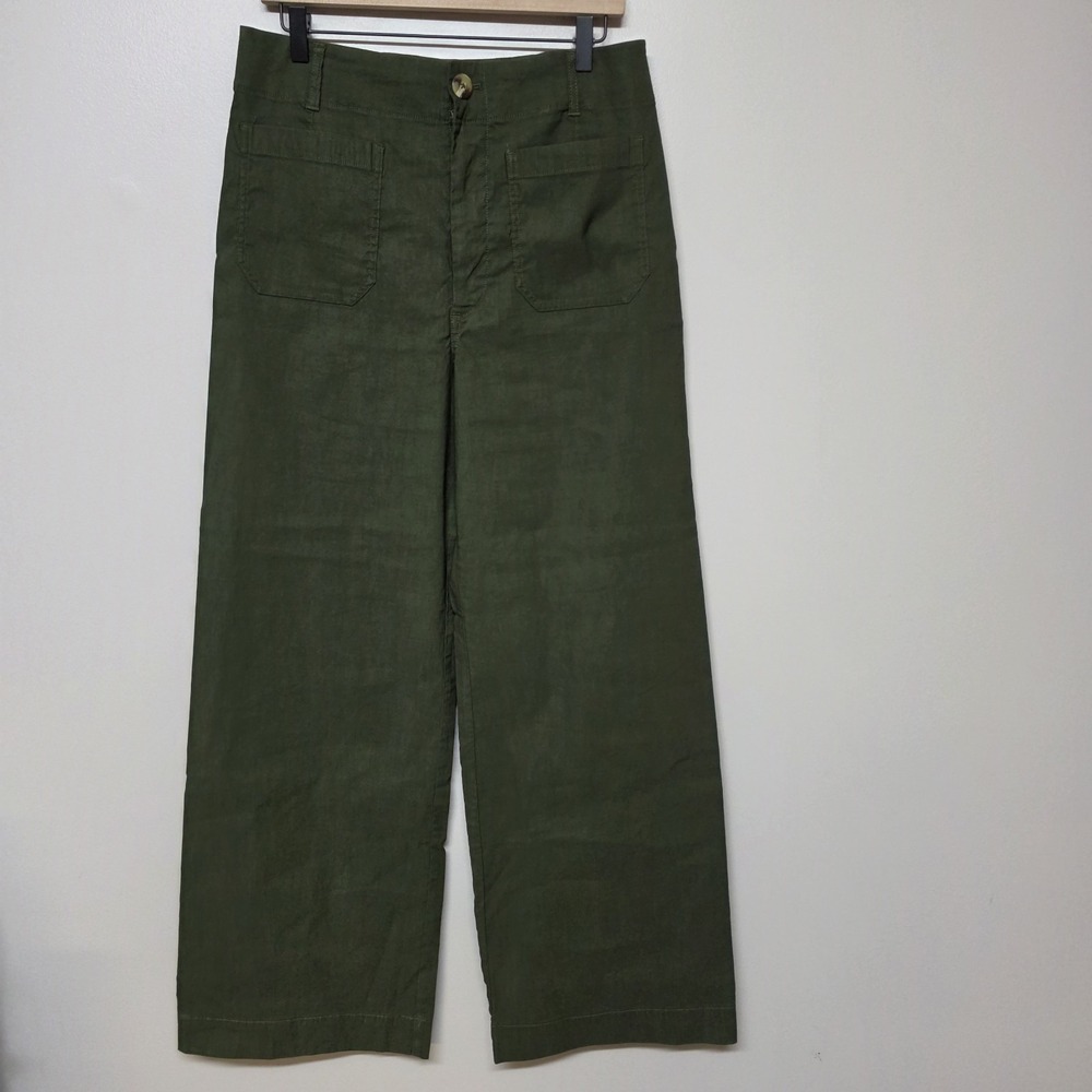 Maeve‎ The Colette Pants Womens 32 Green High Rise Wide Leg Linen Blend Utility
